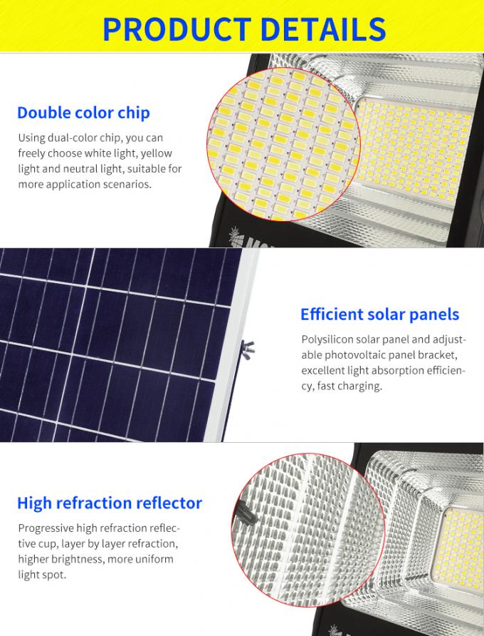एबीएस प्लास्टिक 1200lm सौर ऊर्जा संचालित बाढ़ रोशनी 100° बीम कोण 2