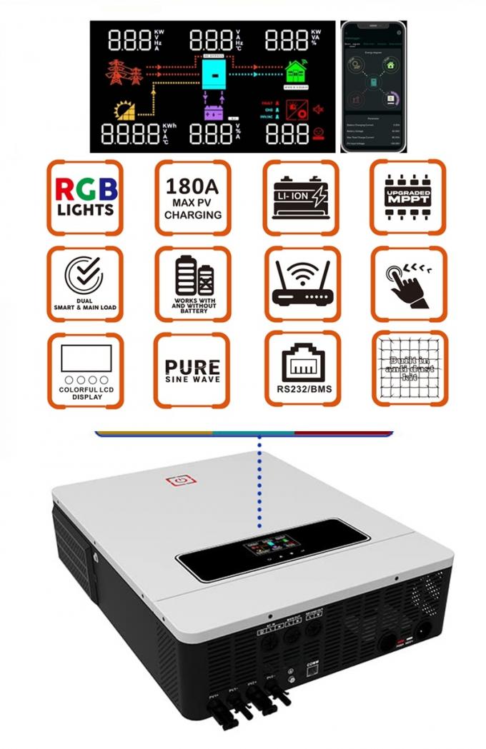 En la red fuera de la red UPS inversor solar híbrido de alta frecuencia con controlador de carga MPPT 0