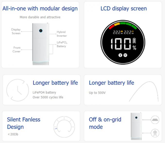 BMS ESS UPS 6kw 10kw Inversor híbrido con batería de almacenamiento de energía acumulable incorporada Todo un conjunto para el hogar 2
