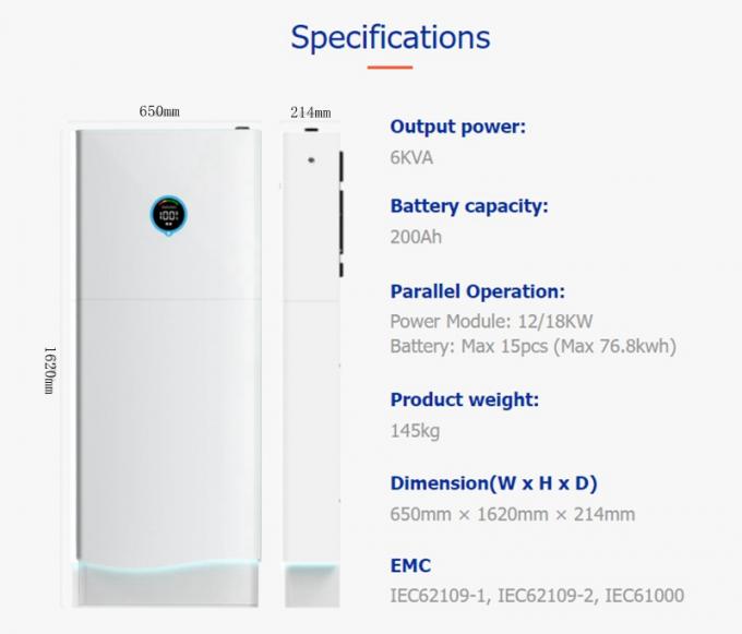 BMS ESS UPS 6kw 10kw Inversor híbrido con batería de almacenamiento de energía acumulable incorporada Todo un conjunto para el hogar 6
